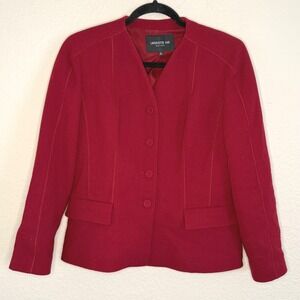 Lafayette 148 Womens 6 Red Wool Blazer Collarless Corpcore Career Capsule Work